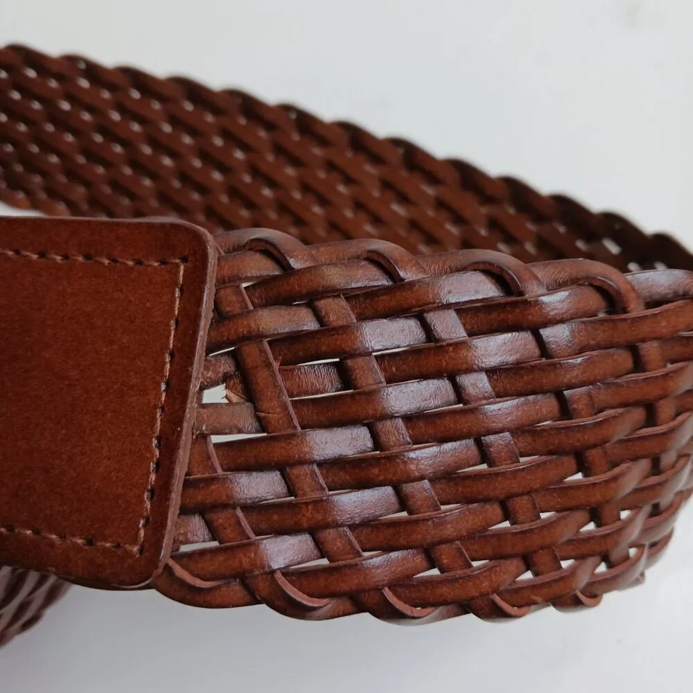 Michael Kors Women Wide Belts Size M Brown Woven Leather